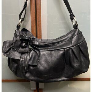 Tosca Blu Italy Vintage Y2K Black Leather Floral Appliqué Hobo Shoulder Hand Bag